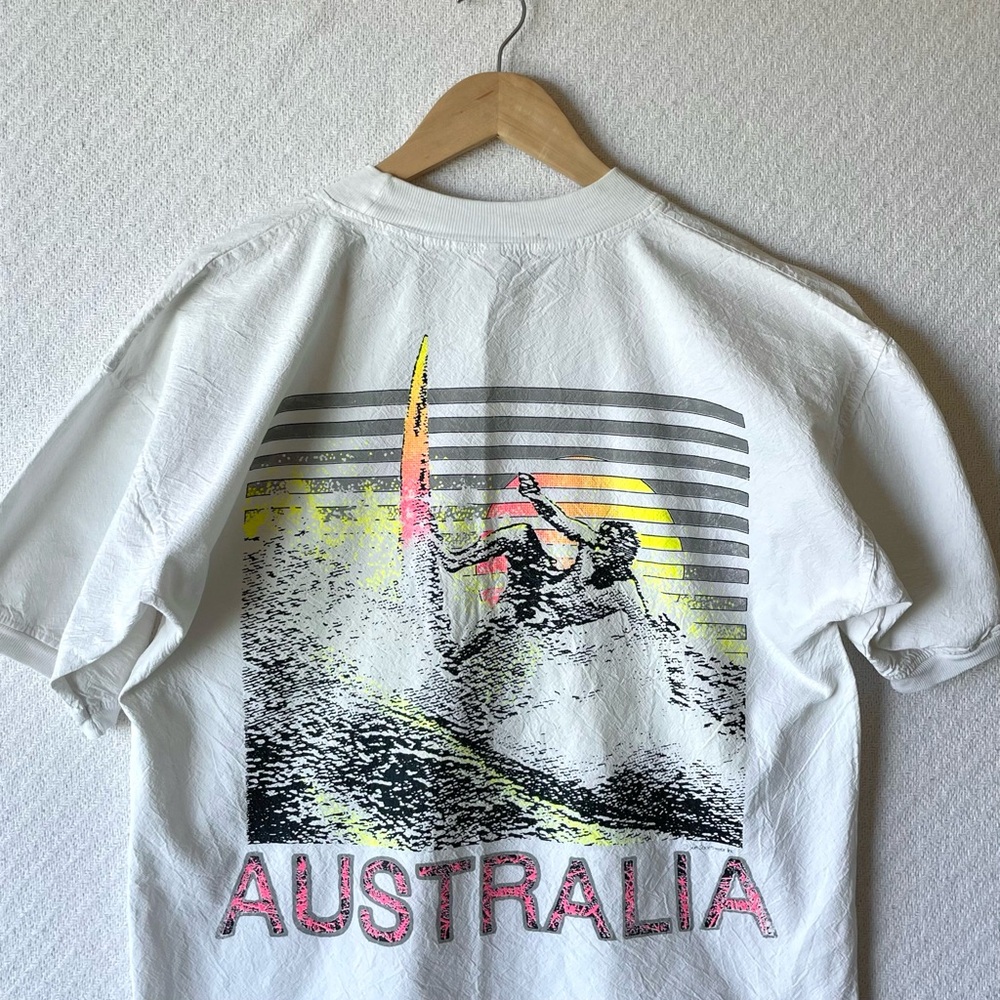 Vintage 80s Australia Surf T Shirt Men’s M Neon Graphic Endless Summer Beach